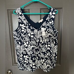 LOFT Outlet Floral Sleeveless Blouse – Navy/White – Size Small – NWT